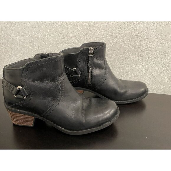 Teva Womens 8 Foxy Leather Ankle Boots Black zip up block heel festival boho - Picture 1 of 7